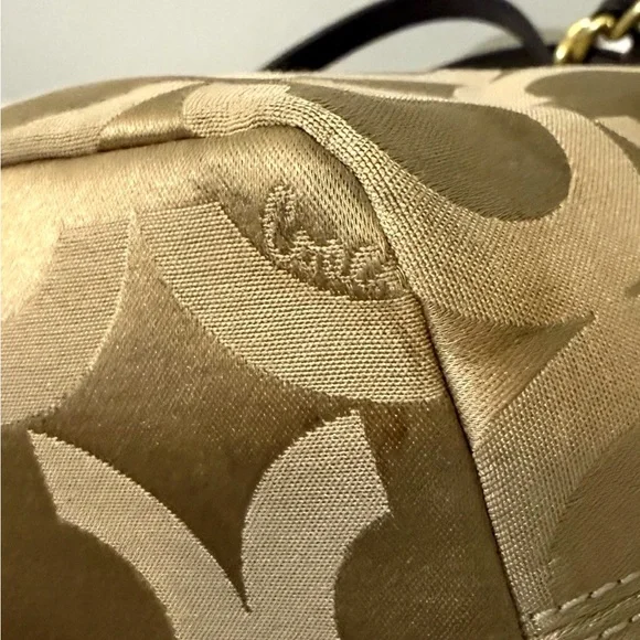 Coach Madison Signature Tan Sateen Canvas Tote with Dark Brown Leather Trim - Picture 12 of 16